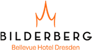 Bilderberg Logo mit Schriftzug und stilisierter Krone in orange und schwarz.