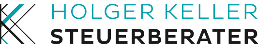 Das Logo zeigt den Namen Holger Keller Steuerberater in Türkis und Schwarz neben einem stilisierten K.